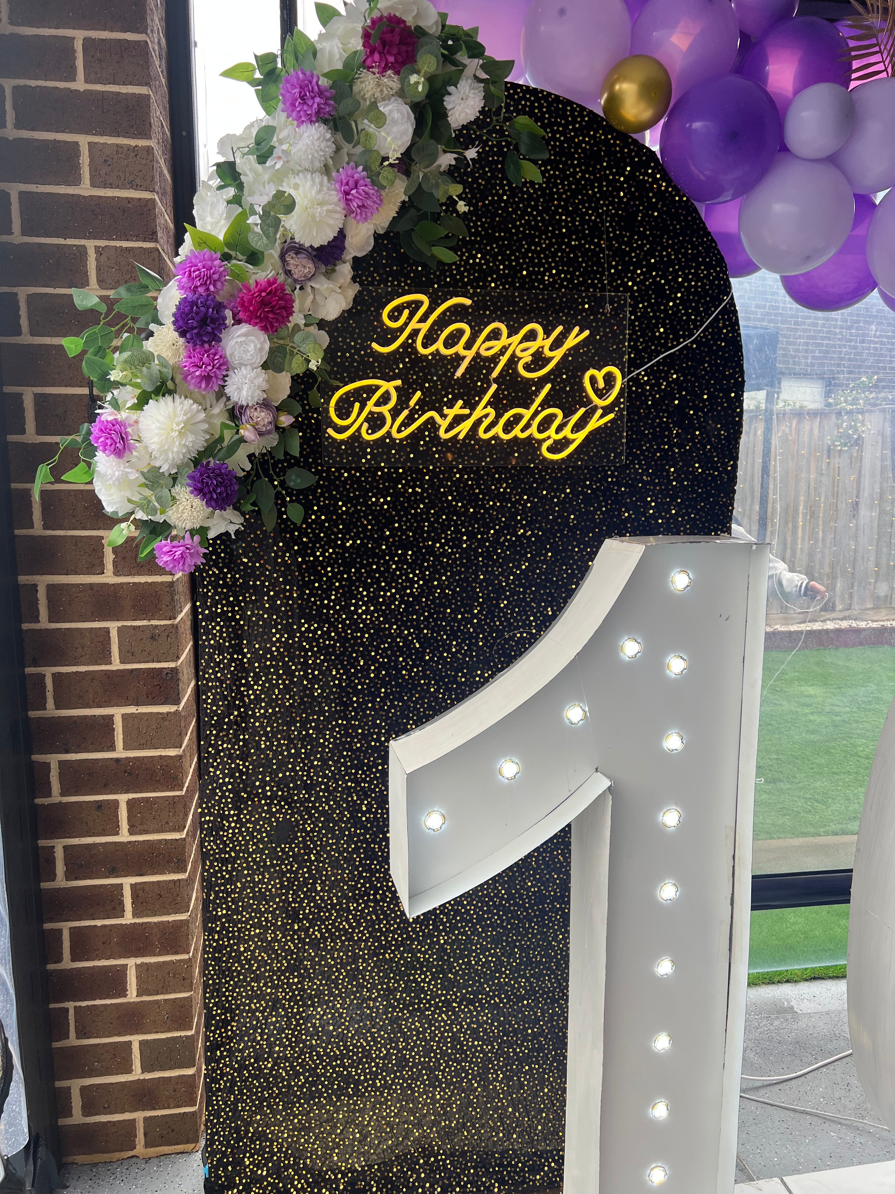 Arch Backdrop 2m x 1m golden frame $30 hire